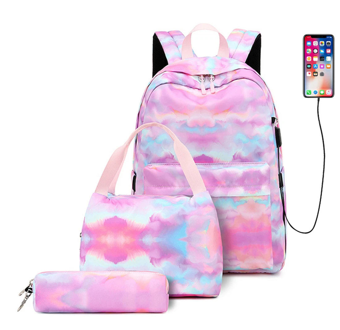 Рюкзак для девочек-подростков, детский школьный комплект, легкий портфель для начальной школы с чехлом для обеда, сумки для ноутбука с USB-пор...