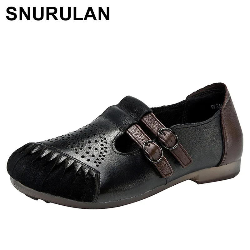 

SNURULAN 2020 Autumn Genuine Leather Ladies Shoes Flats Women Flats Handmade Shoes Women Leather Retro Shoes