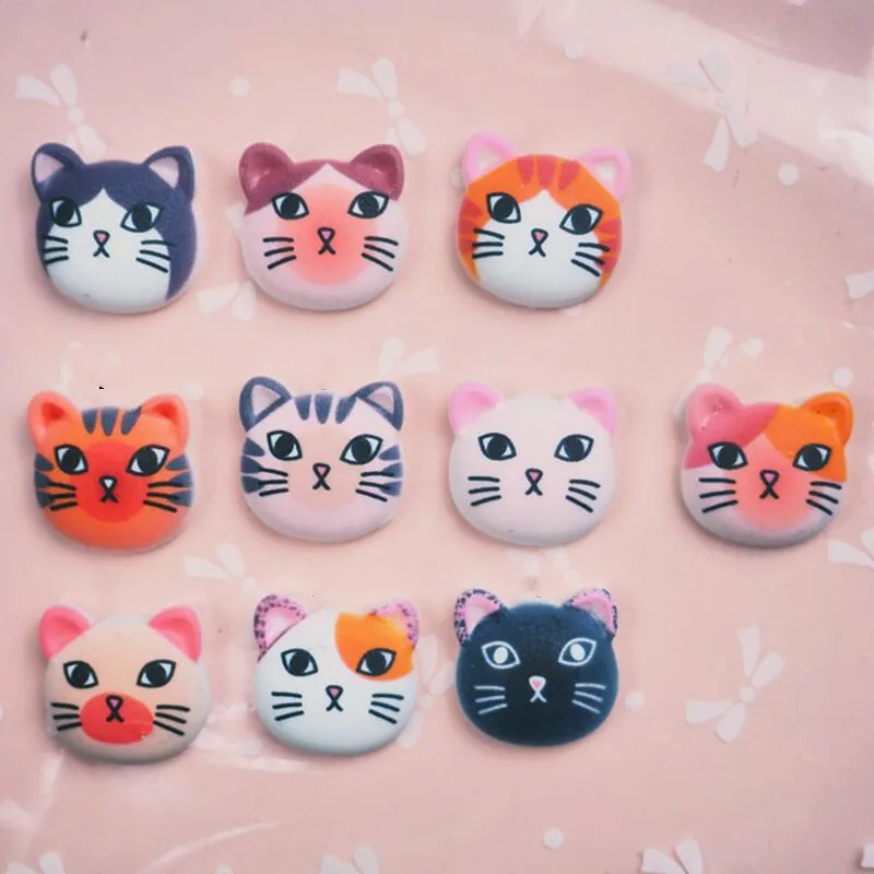 10pcs/bag Cartoon Cute Cat Head Bread Play Food Accessories Slime Toys Polymer Clay Molds DIY Cream Glue Mud Decoration Material