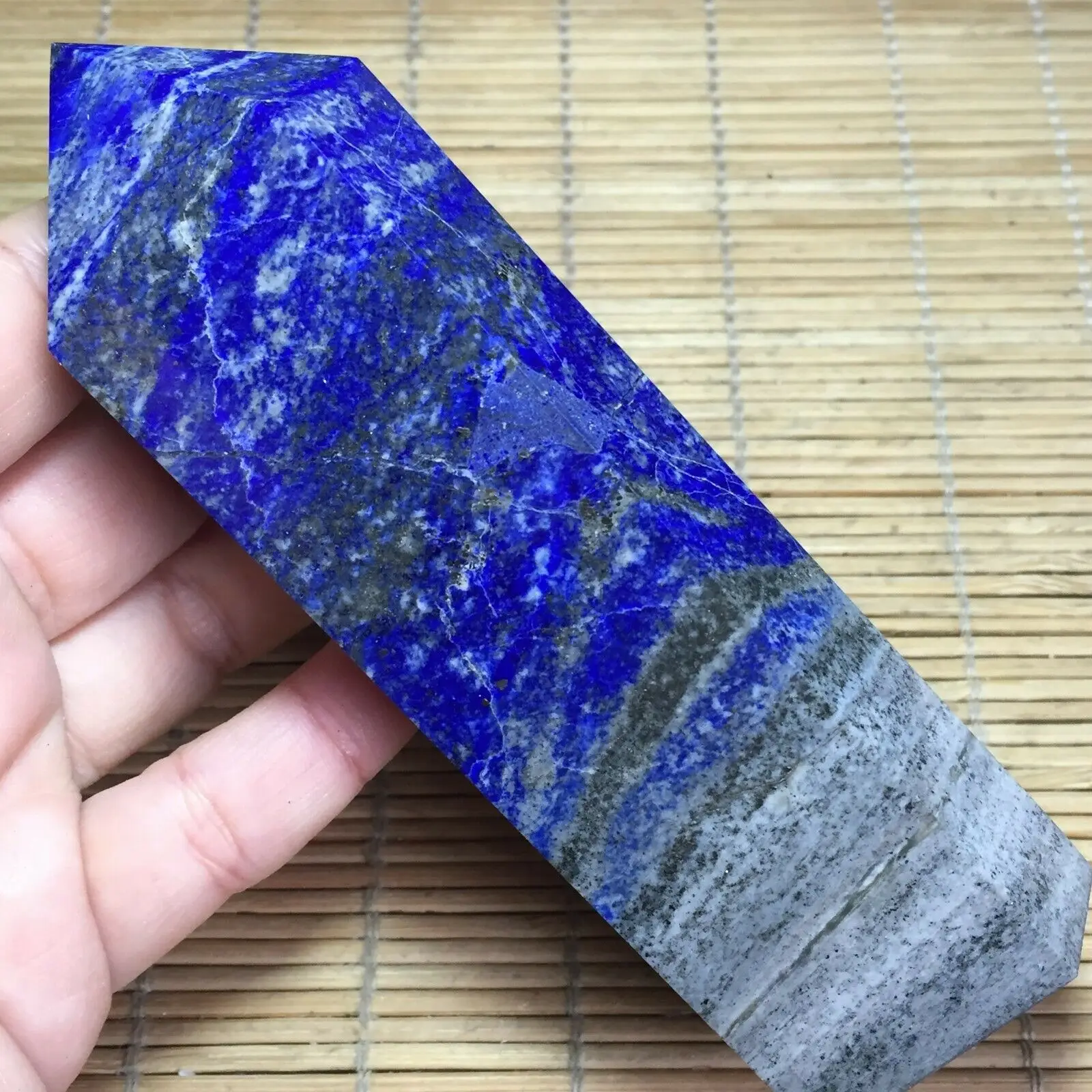 

Natural rock lapis lazuli quartz crystal point healing wand