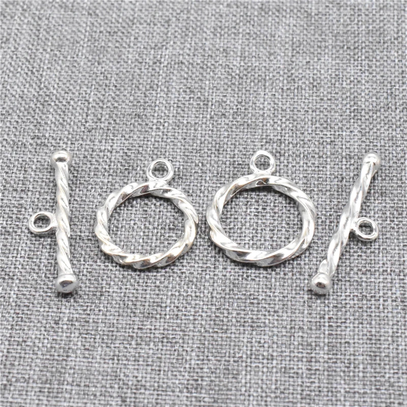 2 Sets 925 Sterling Silver Twist Tube Ring Toggle Clasps for Necklace Bracelet 12.5mm 13.5mm