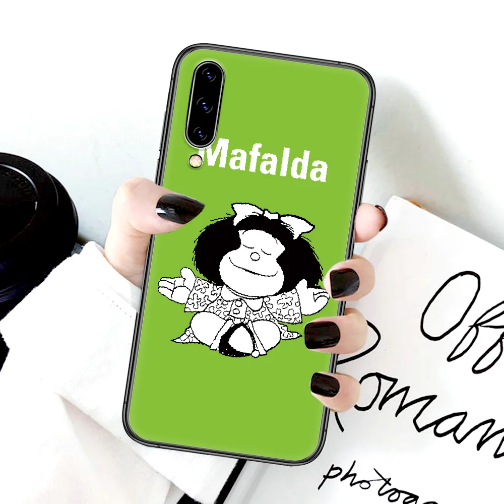 

Cute Mafalda Phone Case For Samsung Galaxy A 3 5 7 8 10 20 20E 21S 30 30S 40 50 51 70 71 black Cover Silicone Shell Pretty Coque