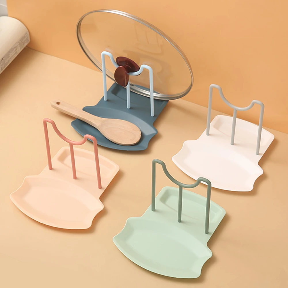 

Kitchen Plastic Storage Rack Pot Lid Storage Box Hot Pot Soup Spoon Rack Kitchen Tool Shelf Tray Pot Lid Spoon Pad Bracket 1PC