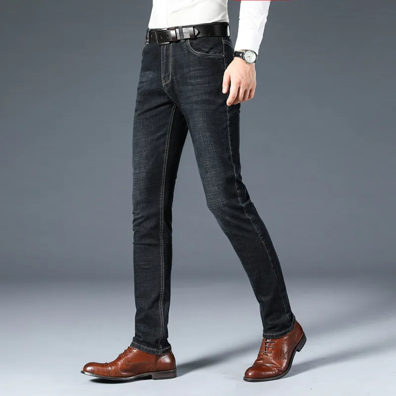 Мужские джинсы высококачественные однотонные мужские тонкие прямые Молодежные