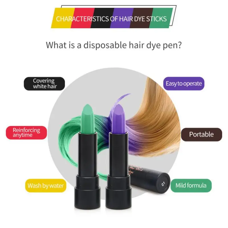 

New Disposable hair Color Pen Dye one-time molding paste Sliver Grandma Green Hair Dye Stick 6 colors