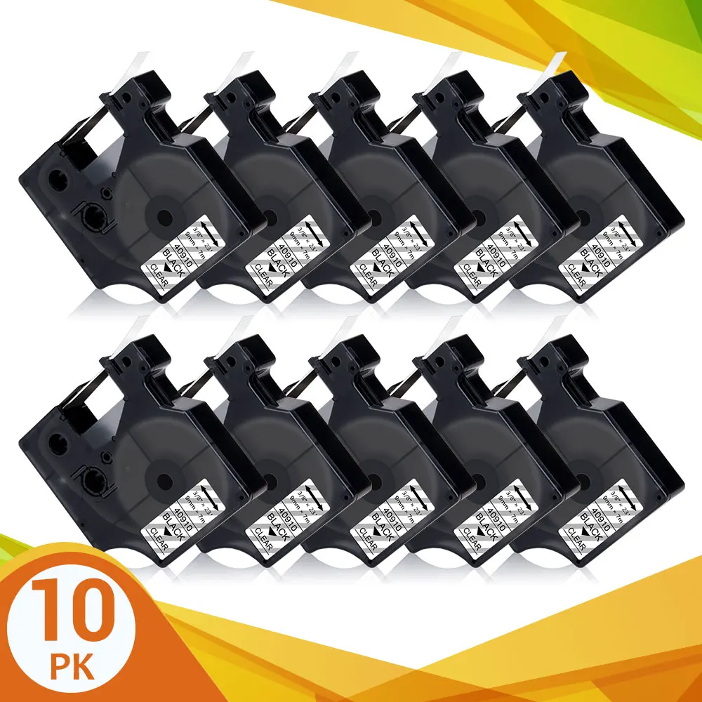 

10PK 9mm 40910 Tape For DYMO D1 Tape 40910 Black on Clear Label Tape Printer Ribbon For DYMO Label Maker LabelManager 160 280