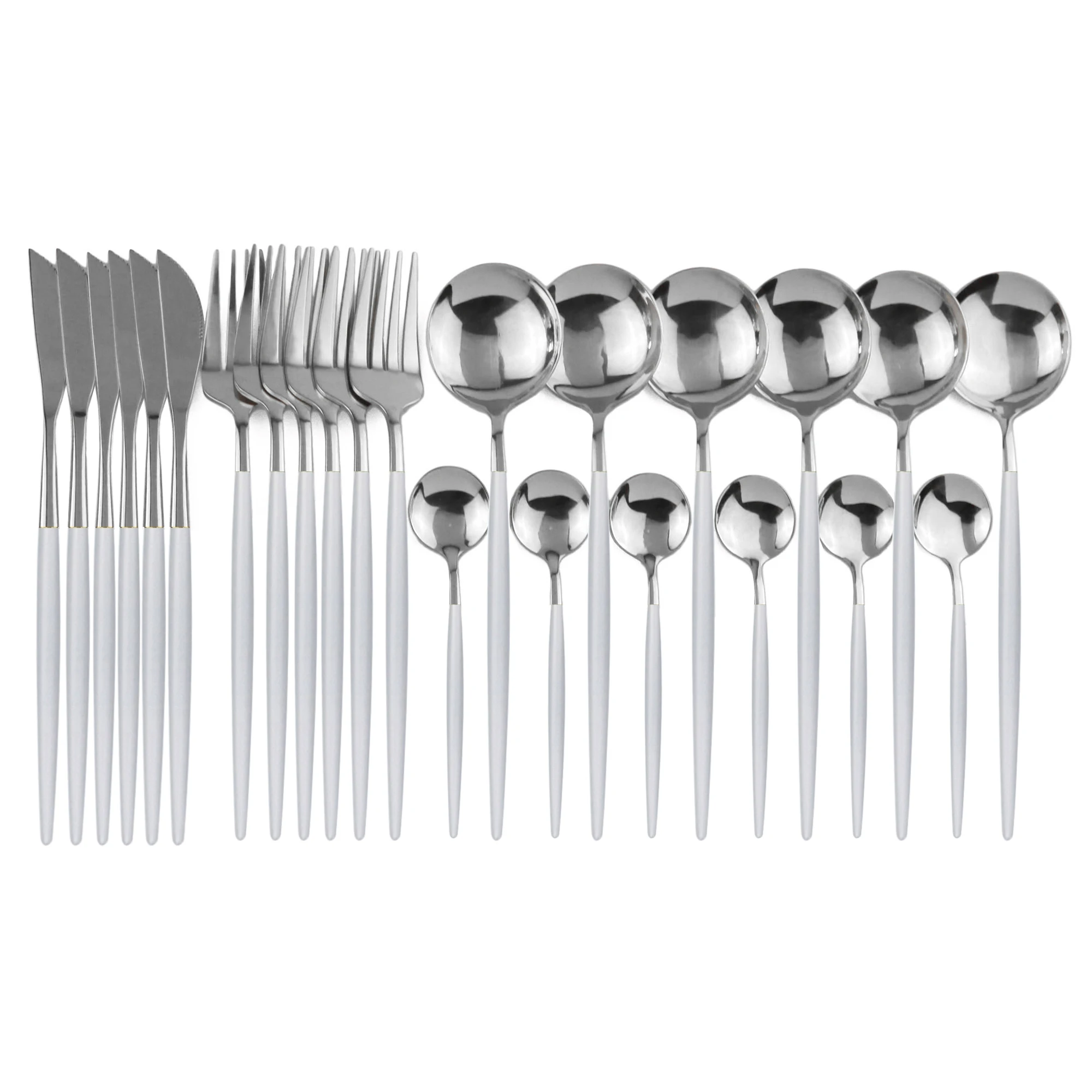 

24Pc White Silver Dinnerware Set 304 Stainless Steel Knife Fork Spoon Cutlery Set Kitchen Silverware Set Tableware Set Wholesale