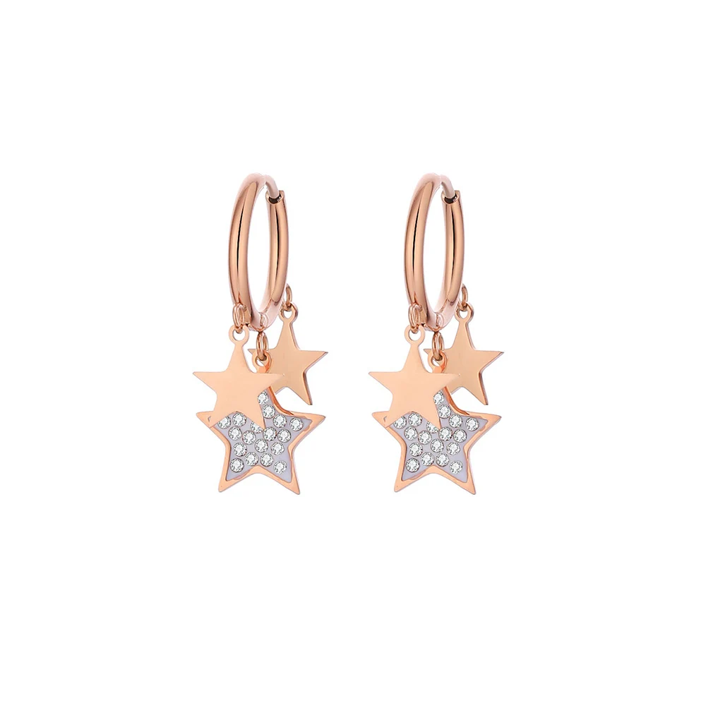 

Stainless Steel Multi-Star Hoop Earrings For Women Rose Gold Crystal Drop Earrings Girls Gift Women's Jewelry Brincos Dropship