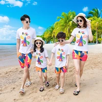 vogueon 2021 new summer fashion family matching clothing mom dad tshirt shorts 2pcs set boys girls outfits for beach holiday