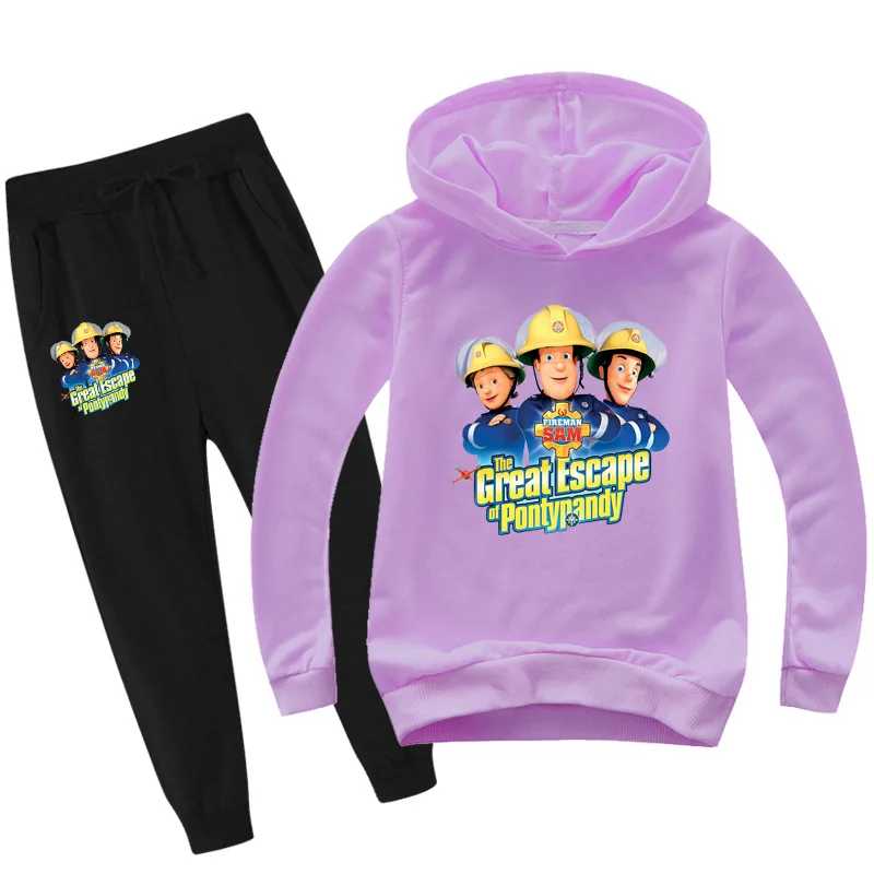 Fireman Sam New Clothes Halloween Shirts for Toddlers Cotton Girls Clothes Fall Baby Boy Clothes Set Teenage Hooded Top+Pants
