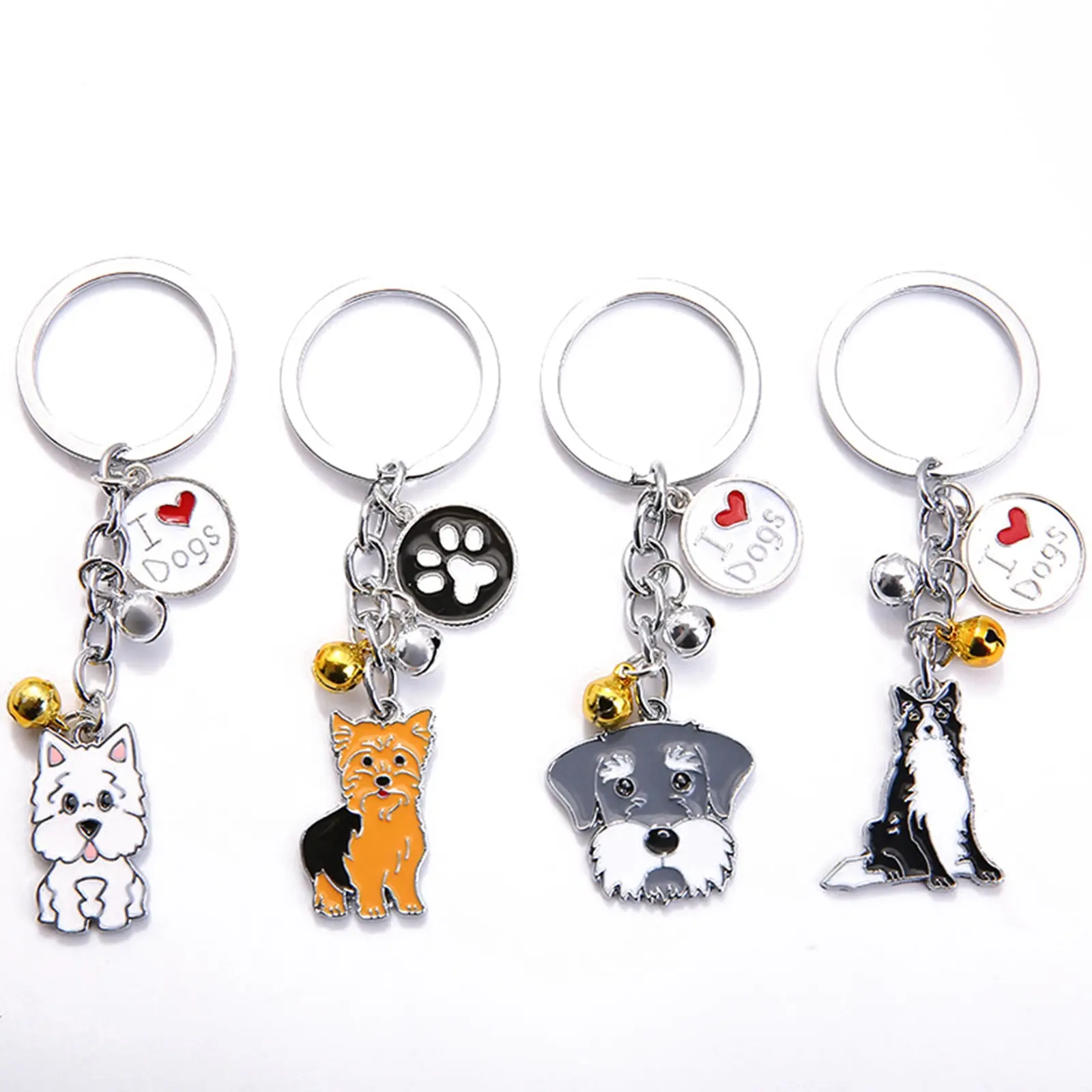 

Trendy Fashion Pet Memorial Keychain Multiple Styles Silver Color White Maltese Animal Bell Enamel Keyring Women Girls Jewelry