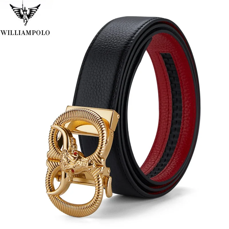 WILLIAMPOLO 2021 Men's Genuine leather Brand Belt Top Quality Bull Head Totem Luxury Belts Strap Male Metal Automatic Buckle