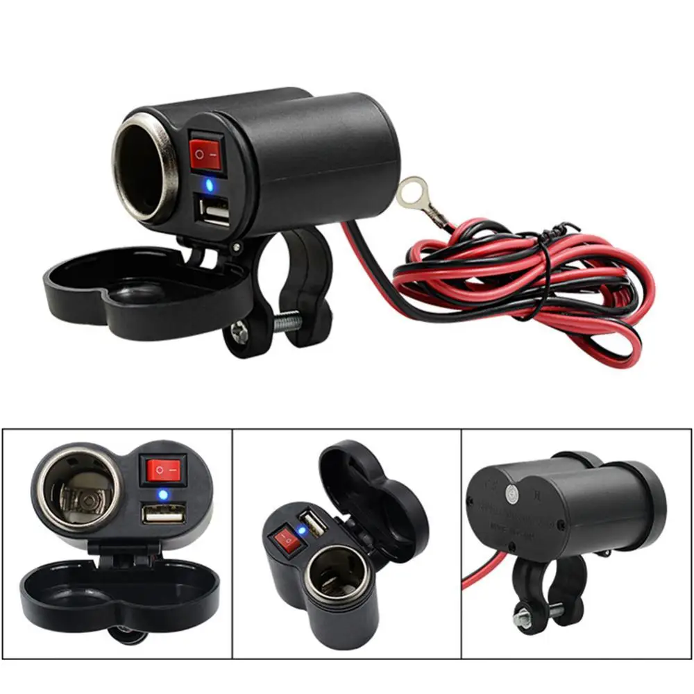 

Waterproof USB Motorcycle Handlebar Charger With Lighter Adapter Power Supply Socket for Phone Mobile