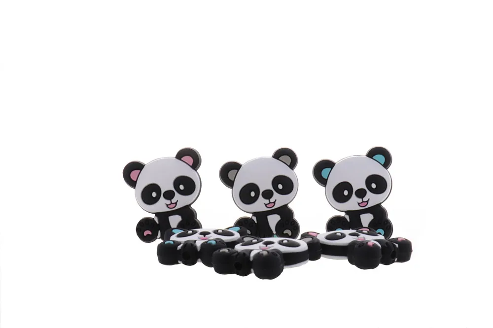 5 uds., Mordedor de silicona para beb&eacute; con cuentas de Panda, collar de dentici&oacute;n infantil sin BPA, accesorios de cadena para chupete, juguete DIY de grado alimenticio para roedores-0