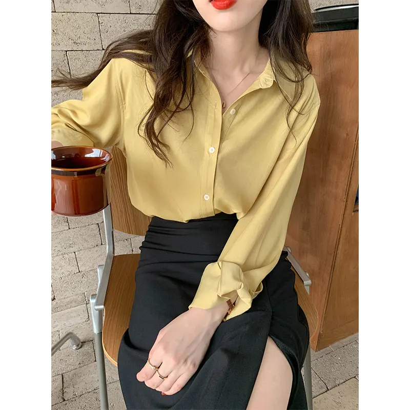 

Рубашка женская осенняя базовая с длинным рукавом, 8 цветов, x2098