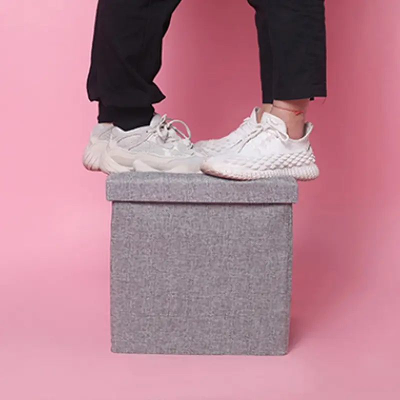 

Simple Fabric Toy Book Storage Stool Box Folding Shoe Bench Footstool Can Sit Kitchen Sundries Clothing Blankets Organizer Boxes