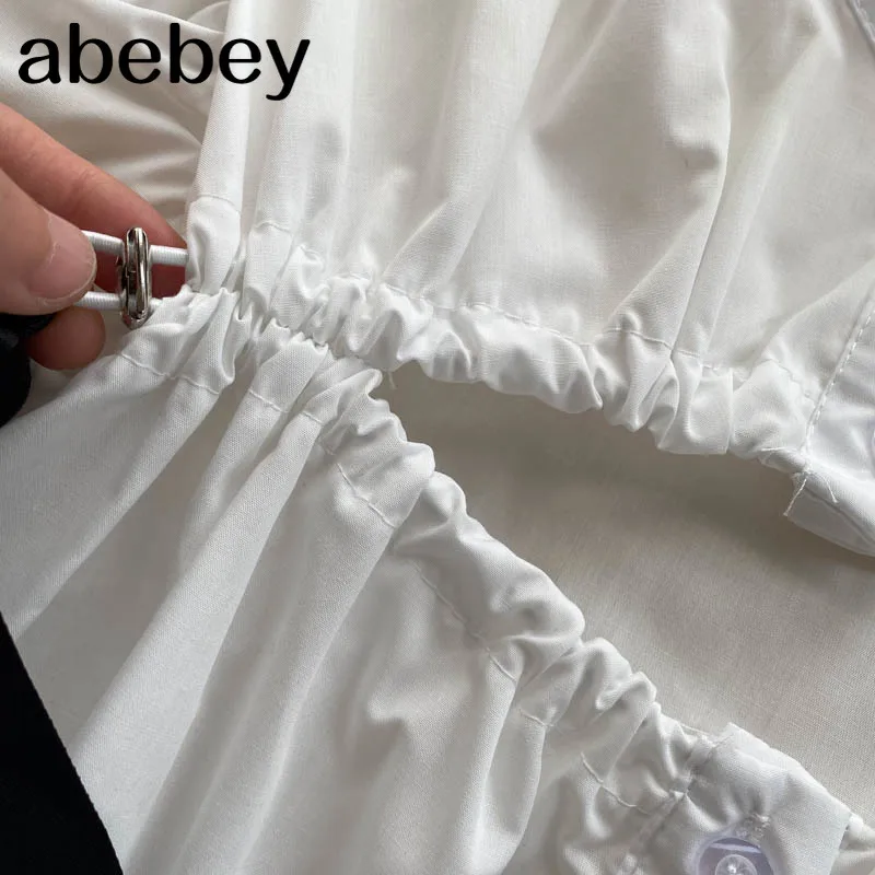 

Sweet Blouse Women Ruched Puff Sleeve Ruffles Tops 2021 Spring Casual Fashion Vacation Short Blouses