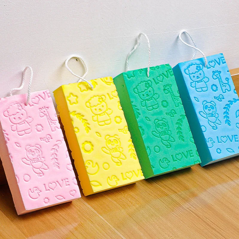 

Large Bathing Sponge Printing Baby Adult Painless Bath Wipe Off Ash Rubbing Mud Treasure with Lanyard Bath Towel