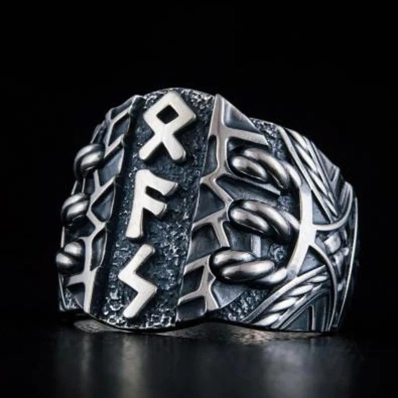 

Vintage Mens Viking Odin Norse Amulet Rune Ring Fashion 316L Stainless Steel Ring For Men Women Retro Biker Punk Amulet Jewelry