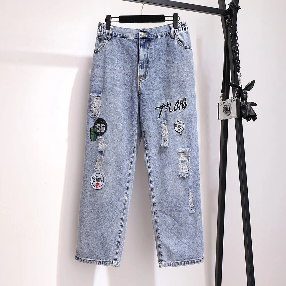 Женские джинсы с карманами, большие свободные синие джинсовые брюки, размеры 3XL, 4XL, 5XL, 6XL, 7XL, весна-осень 2021 от AliExpress RU&CIS NEW
