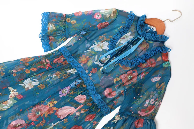 

High Quality Spring and Summer New Women's Dress Floral Stitching High-waisted Ruffled French Niche Dress