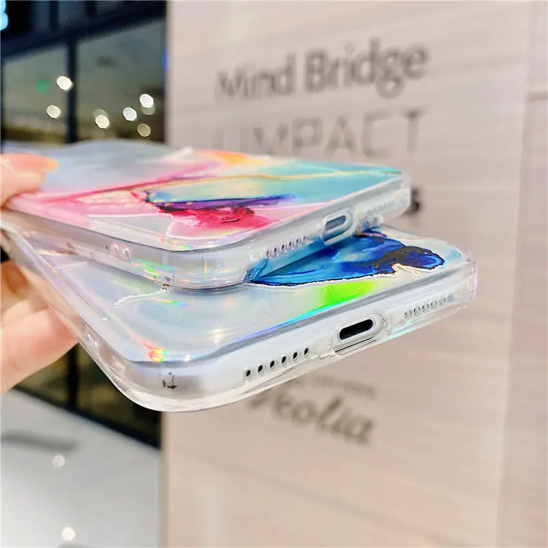 

Transparent Laser Ink Texture Phone Case For iPhone 12 11 Pro Max X XR XS Max 7 8 Plus 12Mini SE2020 Shockproof Soft Back Cover