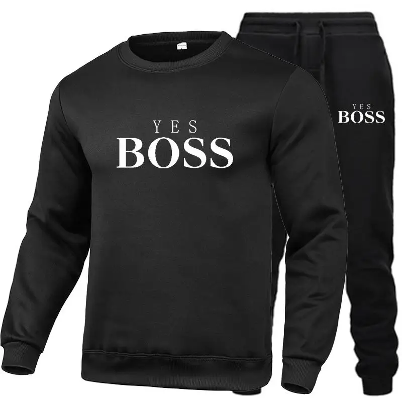 

New Yes Boss Men's Autumn Winter Sets Zipper Hoodie+pants Two Pieces Casual Tracksuit Male Sportswear Brand Clothing Sweat Suit