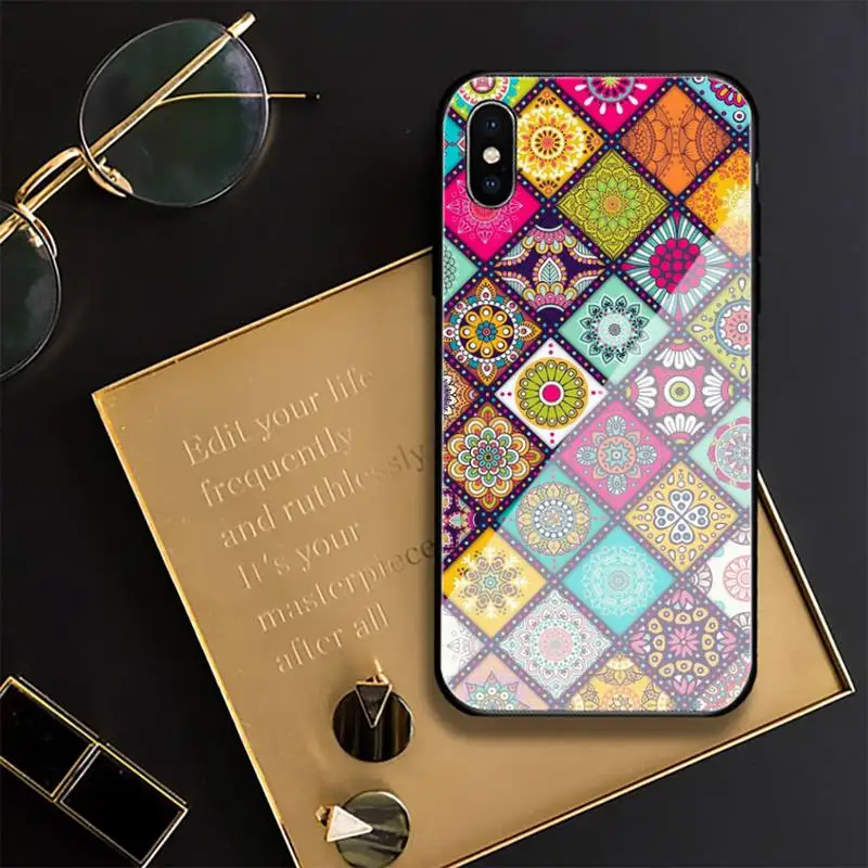 

Colorful Mandala Canvas Print Phone Case For IPhone 12 Mini 11 Pro XS Max X XR 6 7 8 Plus SE2020 Tempered Glass Cove Fundas