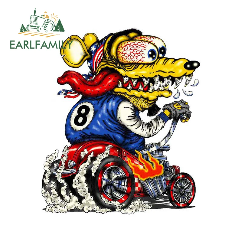 

EARLFAMILY 13cm x 11.1cm Retro Car Sticker Ball Rat Rod Rear Windshield Trunk Decal Vinyl Cartoon Racing Graffiti Stickers