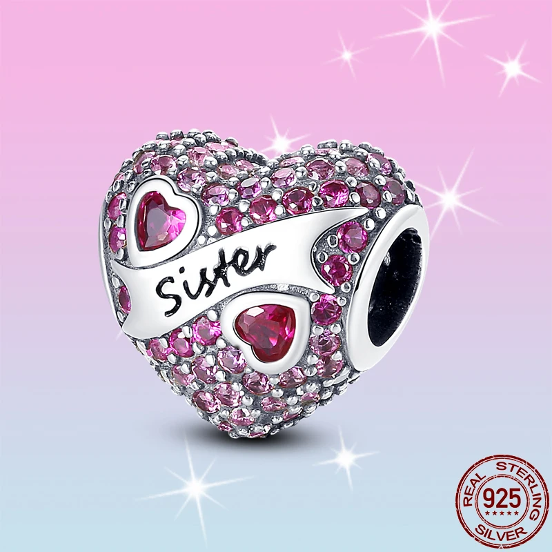 

HOT SALE 100% Sterling Silver 925 Pink Pavé Heart Charms Beads Fit Original Pandora Bracelet For Women Jewelry Gift