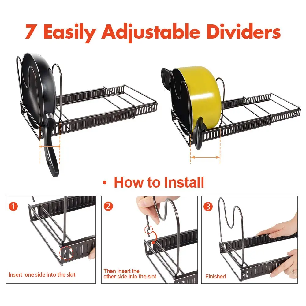 Расширяемая стойка органайзер для сковородок регулируемая модель 7 шин