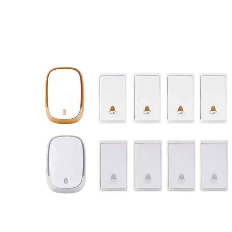 

Лидер продаж, наборы колокольчиков с 4 кнопками, 1 приемник, беспроводной дверной кольцевой излучатель без аккумулятора, домашняя сигнализа...