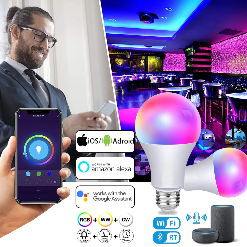 

Умная Светодиодная лампа с поддержкой Wi-Fi и Bluetooth, 20 Вт