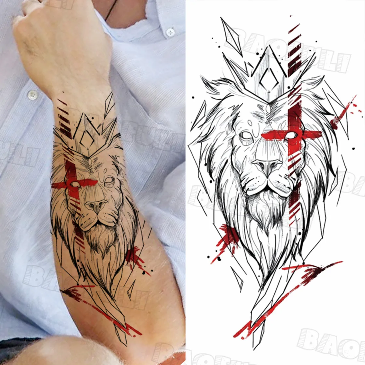 Временные татуировки в стиле Лев племен крест для мужчин взрослых волк череп