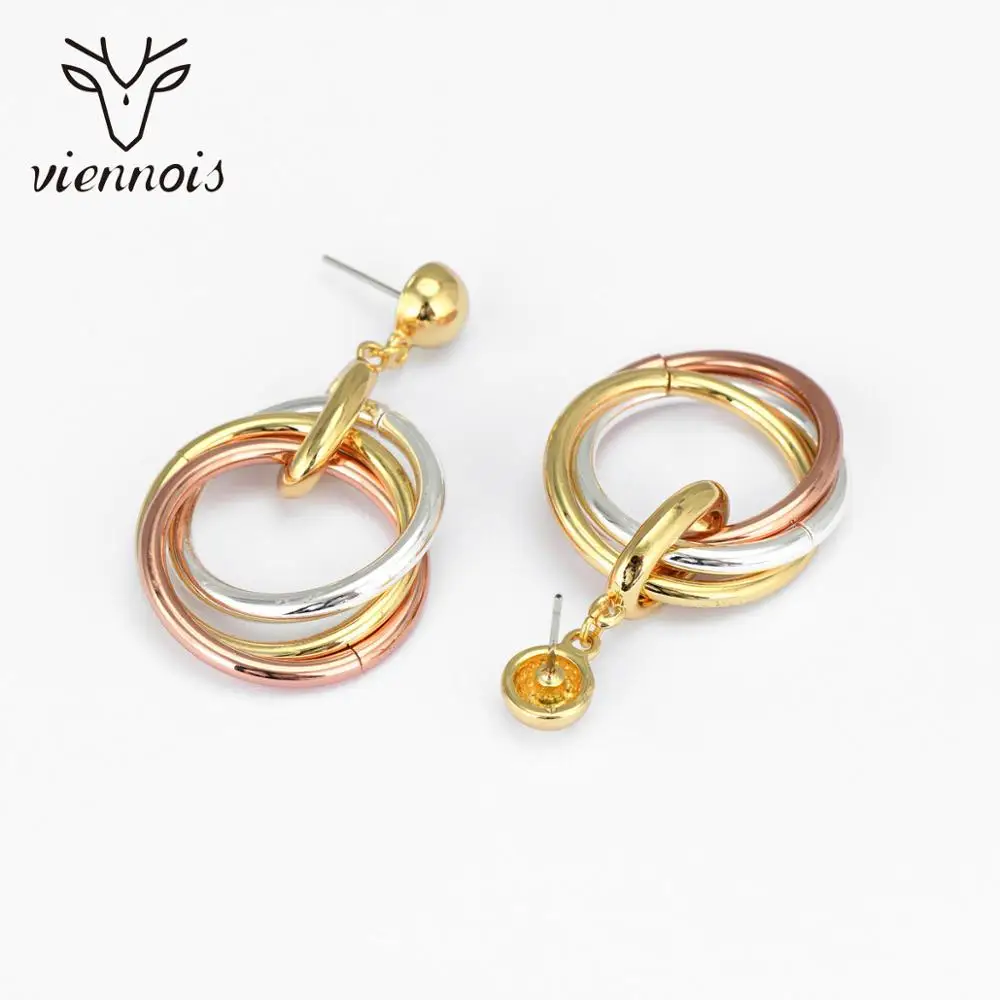 Серьги-подвески с золотым покрытием розовое золото разноцветные | Украшения и