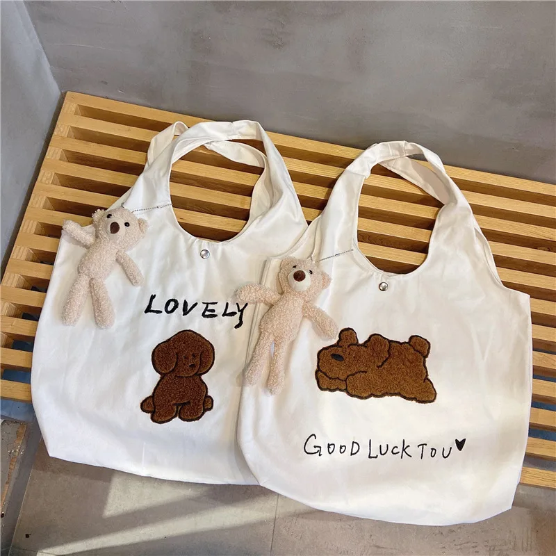 

Canvas Totes Purses and Handbags for Women 2021 Fashion Girls Female Shopper Casual Solid Color Cartoon Dog Shoulder Bags Wallet