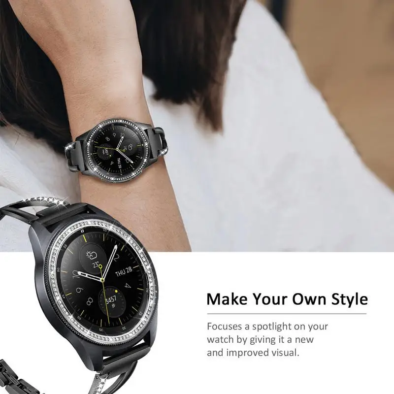 Кольцо из нержавеющей стали и Бриллиантовая оправа для samsung Galaxy Watch 42 мм Женский металлический клеящийся чехол из розового золота с защитой от царапин