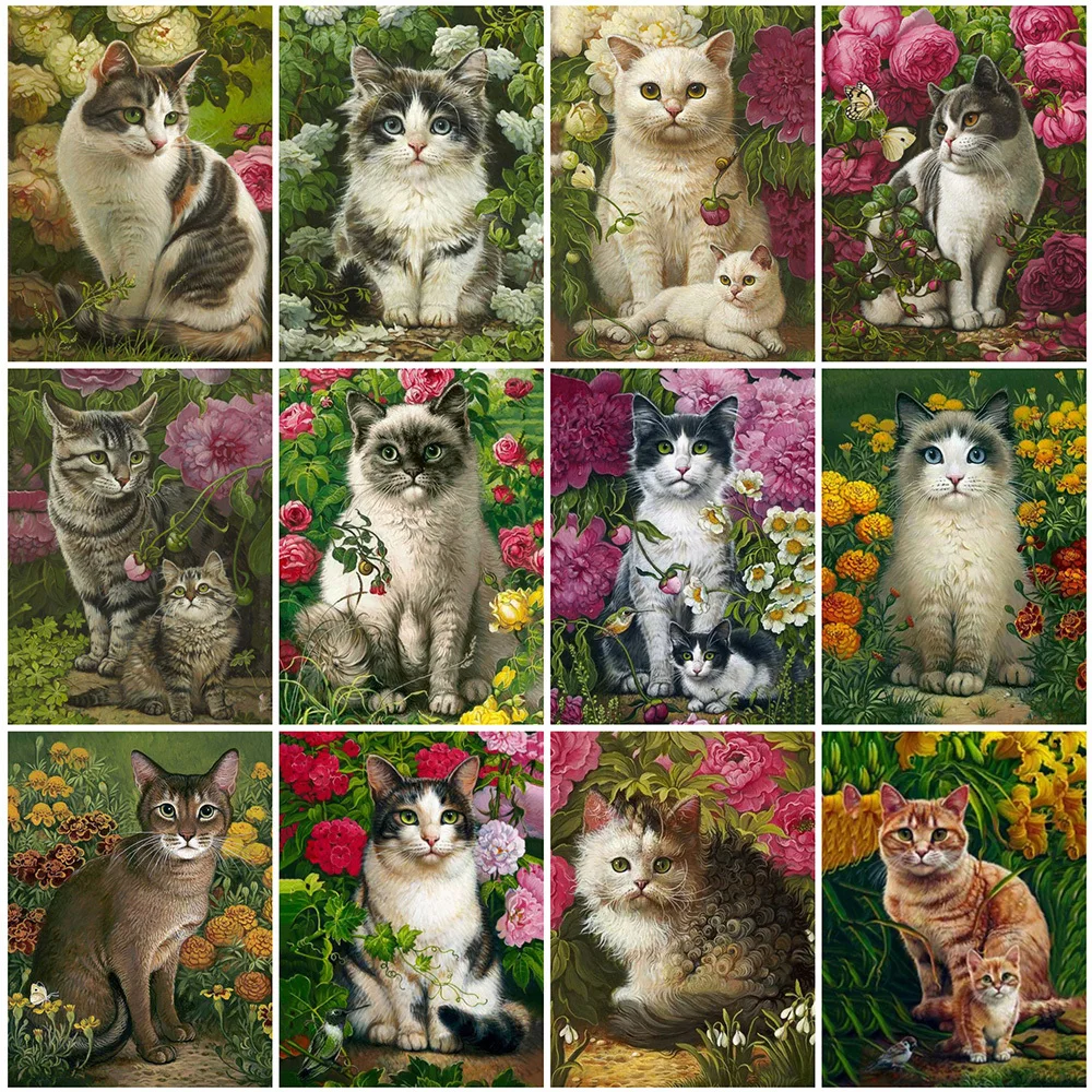 

Алмазная 5D картина «сделай сам», полноразмерная/круглая вышивка крестиком с изображением кота, мозаика с цветами, животными, кошками, домаш...