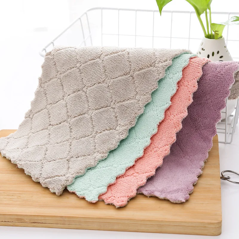 

Kitchen Cleaning Rag, Solid Color Double-sided Strong Water-absorbing Non-oily Dish Towel Dry And Wet Scouring Pad