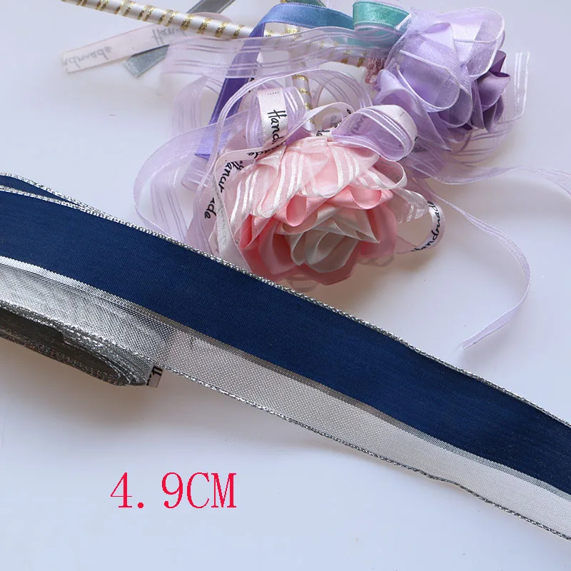 4.9CM 5YARD 4 см-5 см 5 ярдов аксессуары для поделок лента с проволочным краем, Жесткая сетка, лента, Золотая лента, декоративная подарочная коробка с деревом, упаковка с бантом - Цвет: 4.9CM 5YARD