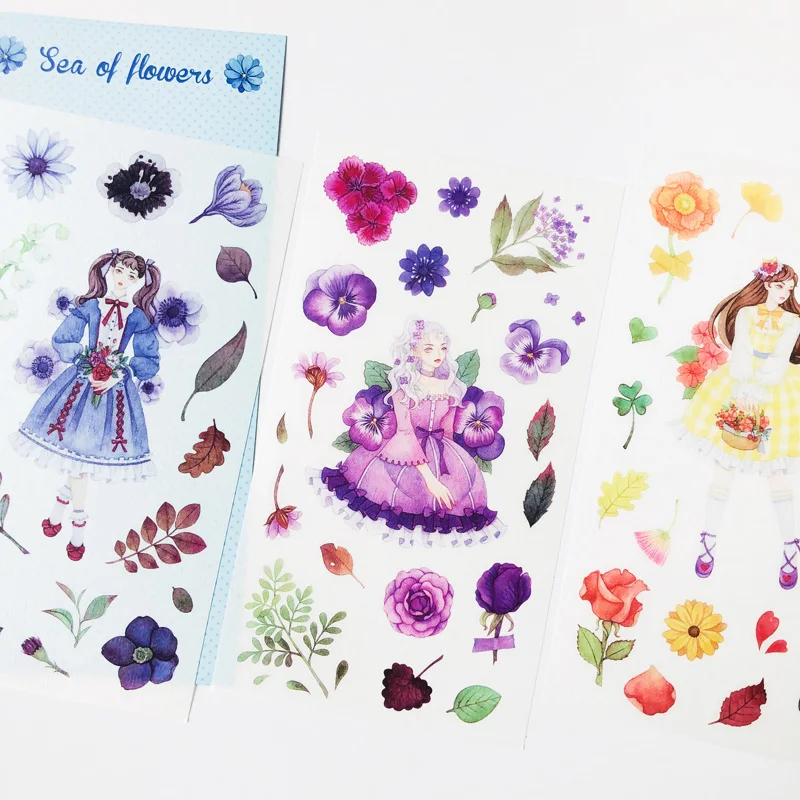 

4 Sheets /Pack Sea of Flowers & Princess Girls Diary Notebook Album Decorative Stickers