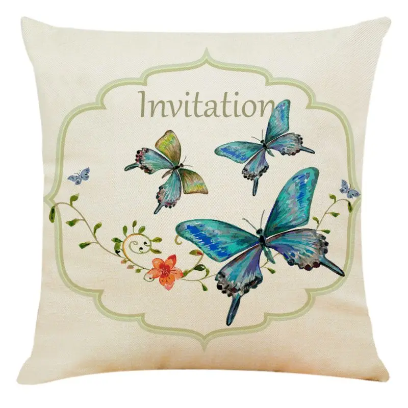 

45x45cm Linen Cotton Cushion Case Home Decor Bedroom Decorative Sofa Car Throw Pillows Butterfly Printed Linen Pillow
