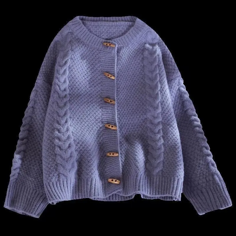 

Women's Autumn Button Sweater Solid Color Sweet Long Sleeve Loose Casual Korean Style Warm Fashion Cardigan Sweater Female