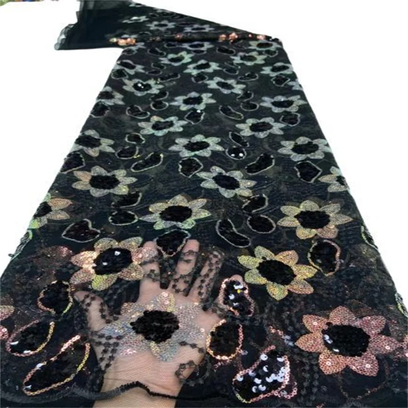 

Черная Высококачественная африканская кружевная ткань с блестками, французская сетчатая вышивка, тюль, кружевная ткань для нигерийского с...