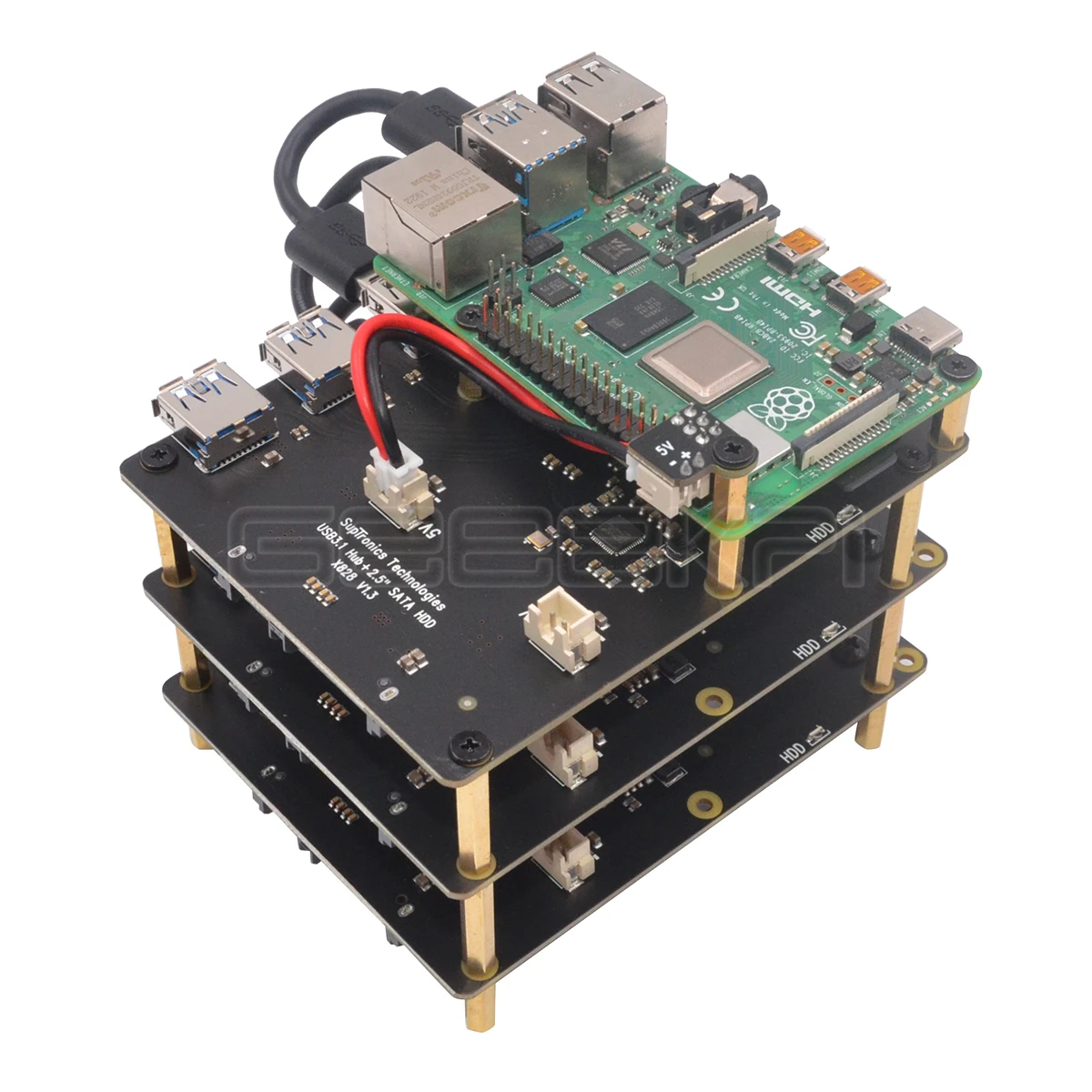 GeeekPi Raspberry X828 Штабелируемый 2," SATA HDD/SSD Щит Плата расширения USB3.0 концентратор для Raspberry Pi 4 B/3B+/3B/2B/1B