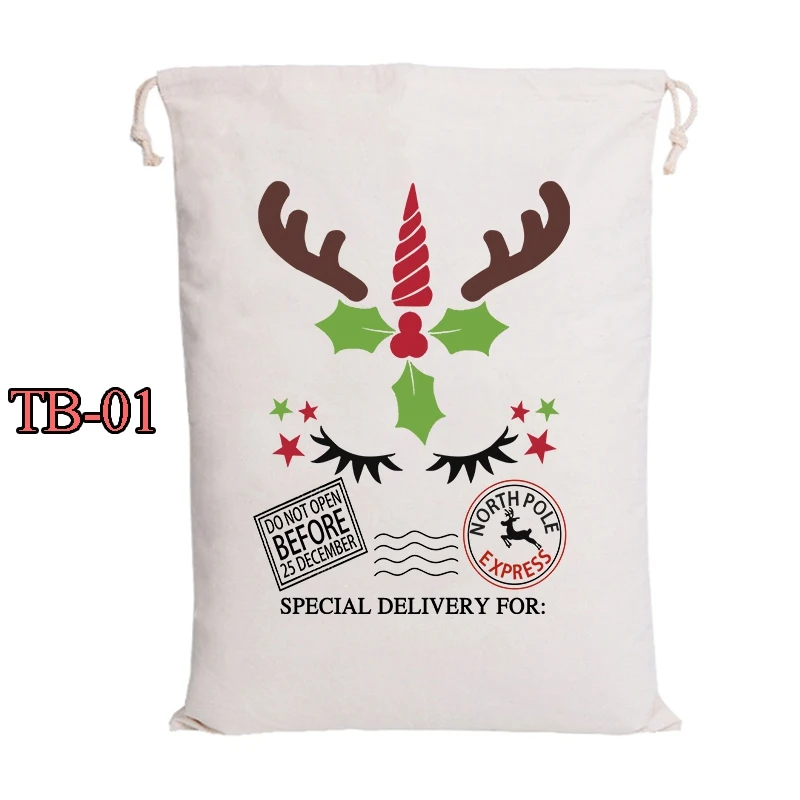 Saco de Pap&aacute; Noel de 44 estilos, mezcla de 60 unids/lote, bolsa de regalo con cord&oacute;n, bolsa de tira roja de lona Xmaxs, env&iacute;o r&aacute;pido-1