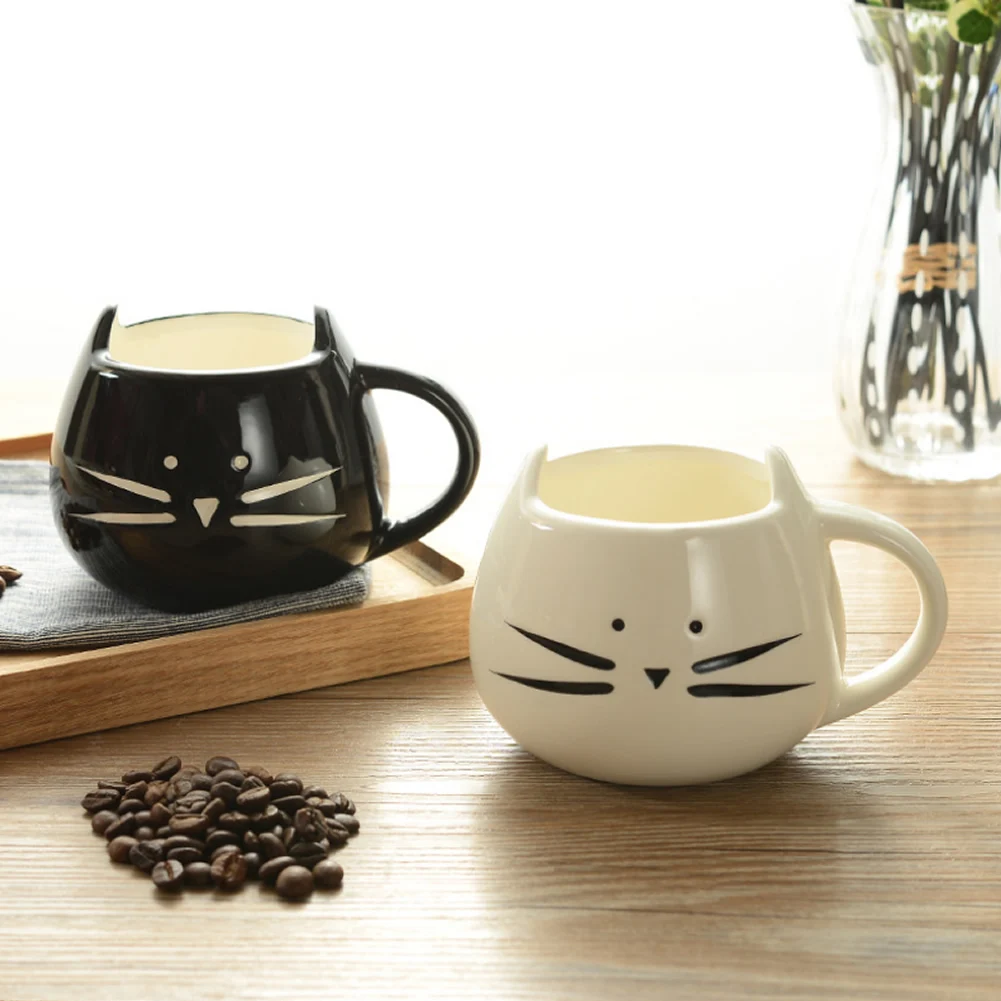

420ml Lovely White / Black Coffee Milk Light Ceramic Lovers Mug Couples Cup J2HD