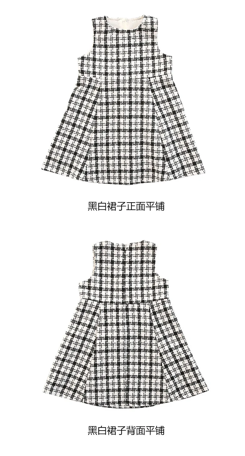 Комплект одежды для девочек зимнее теплое пальто + платье без рукавов клетчатый