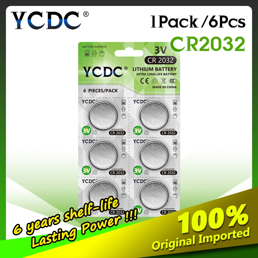 

6pcs/1Cards YCDC CR2032 Lithium Button Batteries DL2032 ECR2032 BR2032 Coin Cell Battery 3V CR 2032 For Watch Electronic Remote
