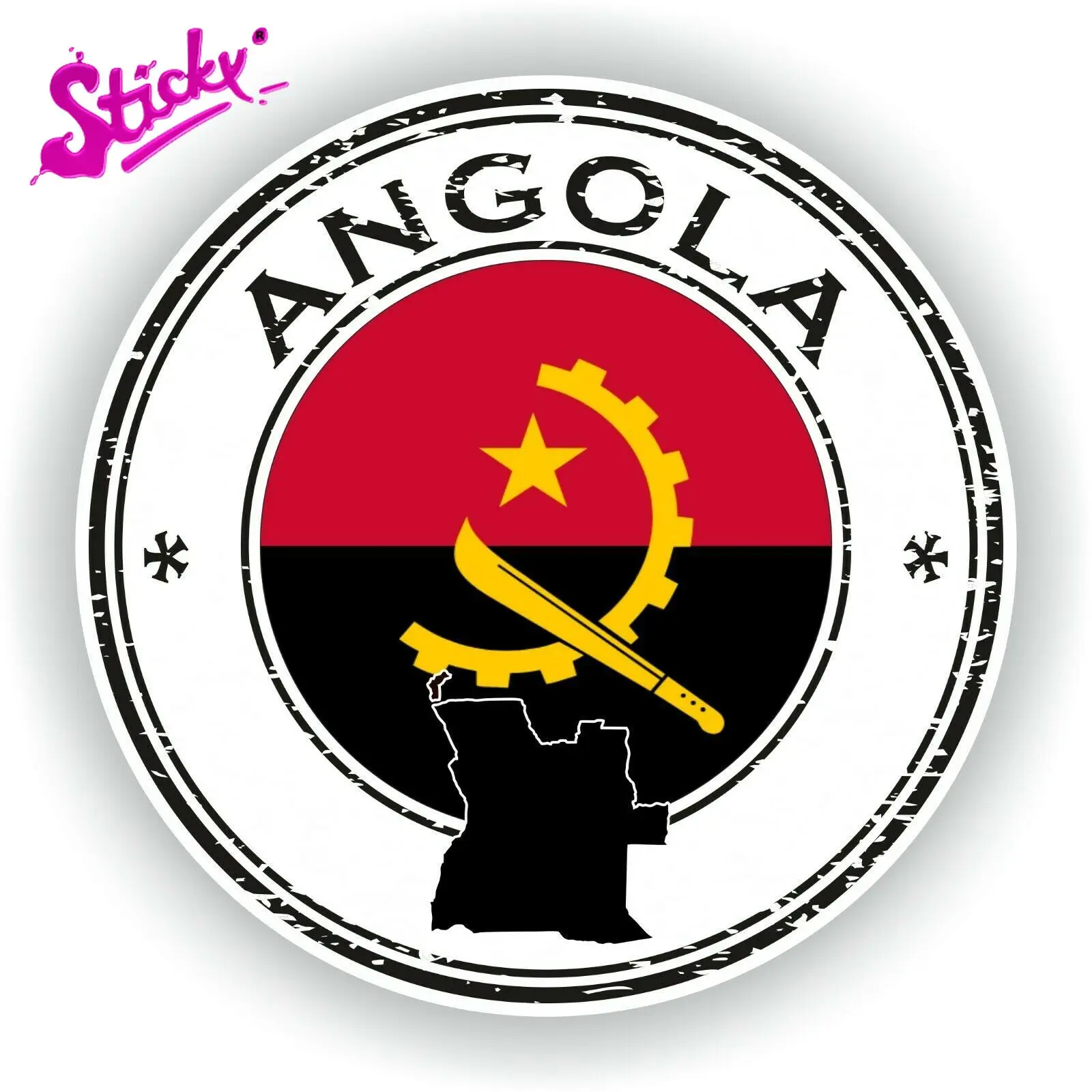 

STICKY Angola Stamp Seal Sticker Decal for Car Laptop Tablet Fridge Book Truck decals guitar Window stickers